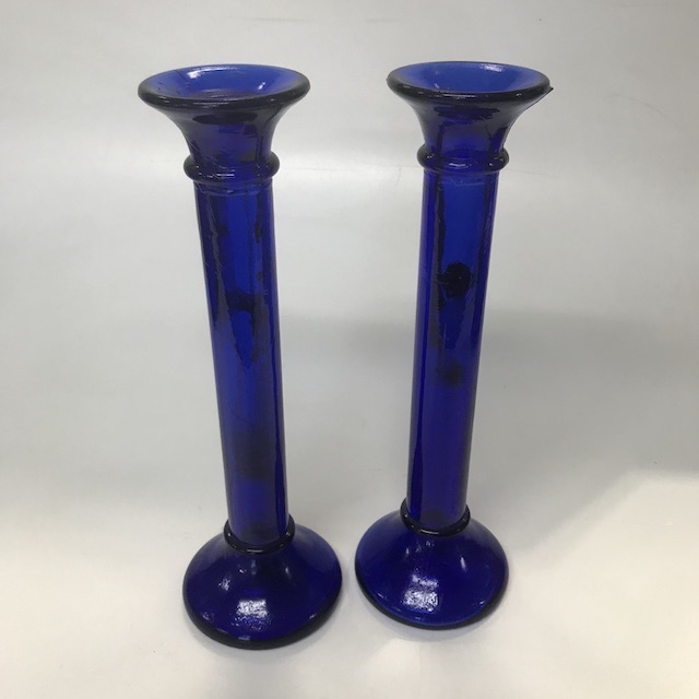 CANDLESTICK - Pair Blue Glass